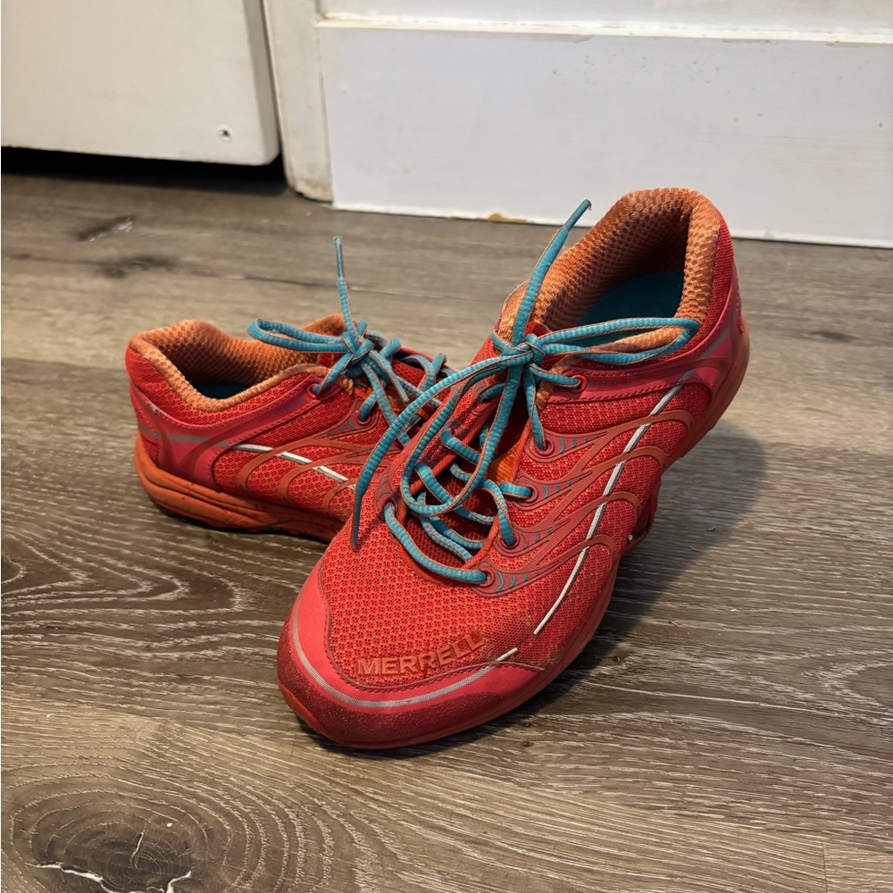 Merrell Red and Orange Athletic Shoes with Mesh Construction